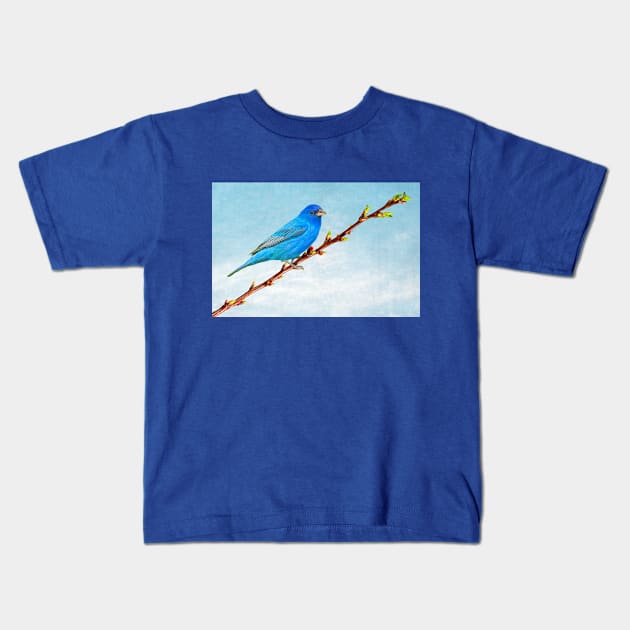 Indigo Bunting Bird Kids T-Shirt by lauradyoung